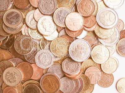 Euro and Pounds coins vintage