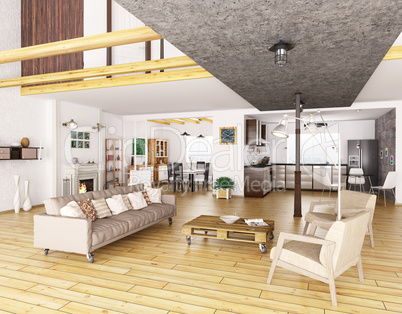 Modern apartment interior 3d rendering