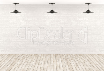 Interior background lamps over the brick wall 3d render