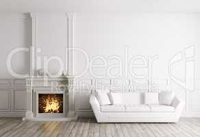 Classic interior with fireplace and sofa 3d render