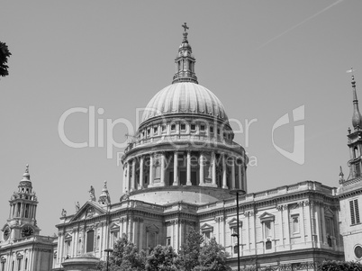 Black and white St Paul Cathedral in London