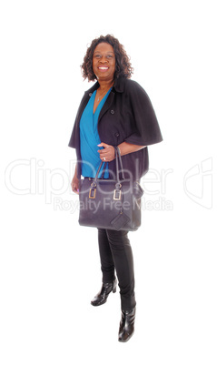 African American woman with handbag.