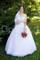 Blonde bride in white dress