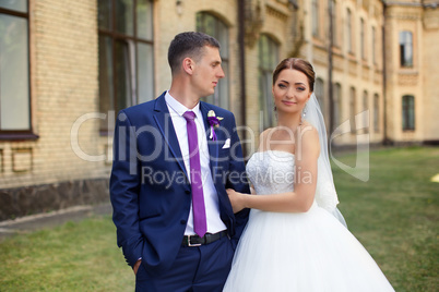 Happy bride and groom at the wedding walk