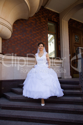 Brunette bride in a beautiful white dress