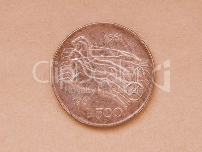 Italian 500 Lire coin vintage