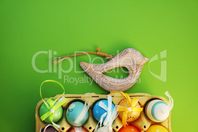 Colorful eggs in a box