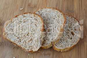 Three slices of dark bread