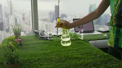 5 Ecologist Business Woman Watering Plants In Corporate Office