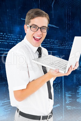 Businessman holding laptop