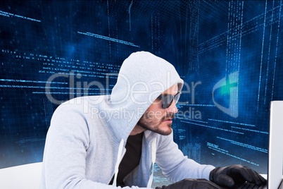Suspicious man on laptop