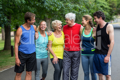 Marathon athletes posing and laughing