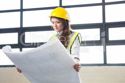 Architect looking at blueprint