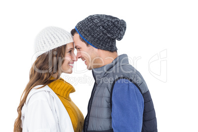 Happy couple embracing head to head