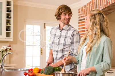 Cute couple cooking together