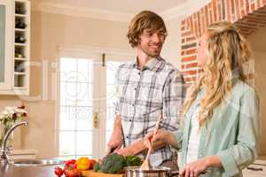 Cute couple cooking together