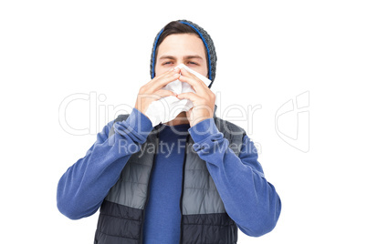 Man blowing his nose