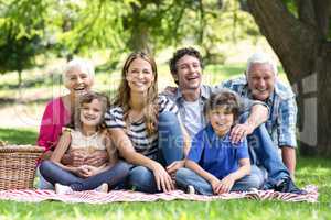 Smiling family having a picnic