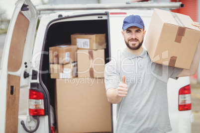 Delivery man holding package