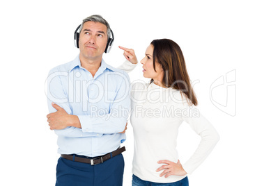 Angry couple arguing and ignoring each other