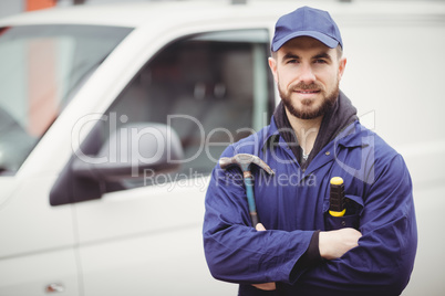 Repairman holding a hammer