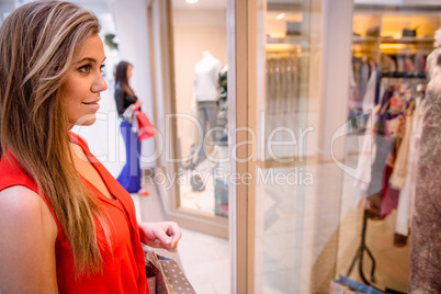 Woman outside a shop