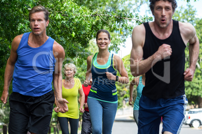 Marathon athletes running