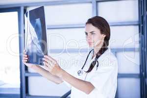 Female doctor examining a x report