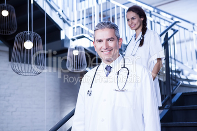 Doctors walking down stairs