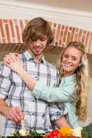 Cute couple cooking together