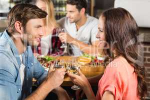 Happy couples drinking white wine