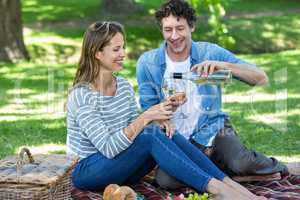Couple having a picnic with wine