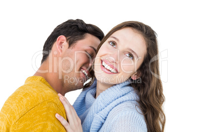 Smiling couple embracing and kissing Smiling couple embracing and kissing