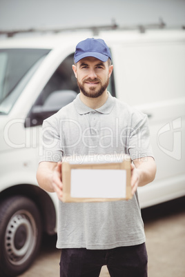 Delivery man holding package