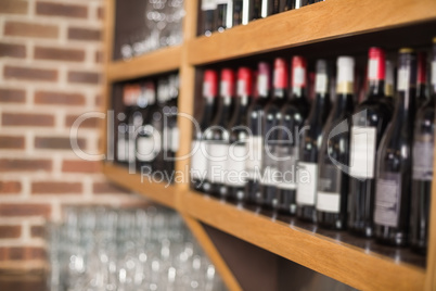 Wine bottles in a shelf