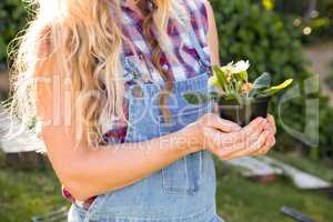 Gardener woman holding a flowers