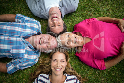 Smiling family lying in the grass