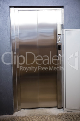 Modern elevator with closed door