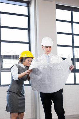 Architects looking at blueprint