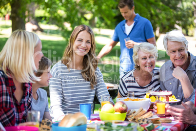 Family and friends having a picnic with barbecue