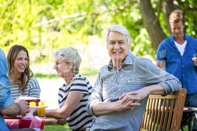 Family and friends having a picnic with barbecue