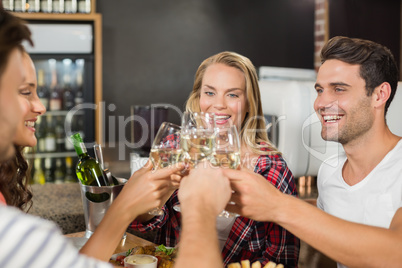 Friends toasting with glasses of white wine