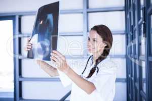 Female doctor examining a x report