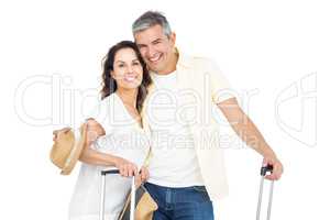 Couple with bags embracing each other