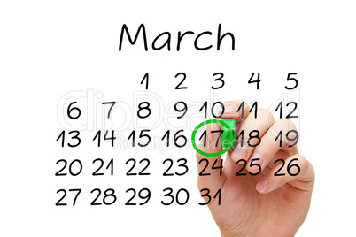 March 17 Saint Patricks Day Calendar Concept