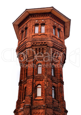 High brick tower isolated on white background