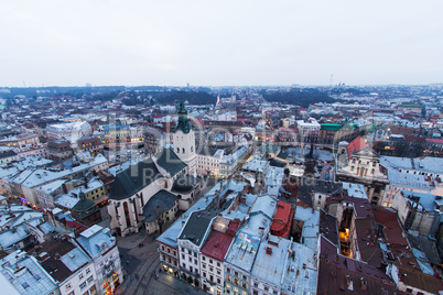 Lviv old city vintage panorama .