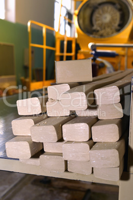 Pieces of soap on a conveyor belt