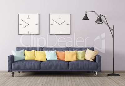 Modern interior of living room with sofa and floor lamp 3d rende