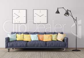 Modern interior of living room with sofa and floor lamp 3d rende
